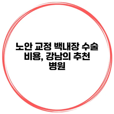 노안 교정 백내장 수술 비용, 강남의 추천 병원