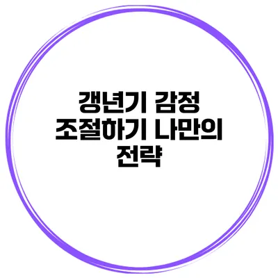갱년기 감정 조절하기: 나만의 전략