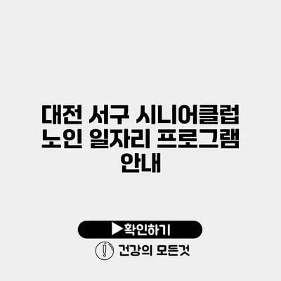 대전 서구 시니어클럽 노인 일자리 프로그램 안내